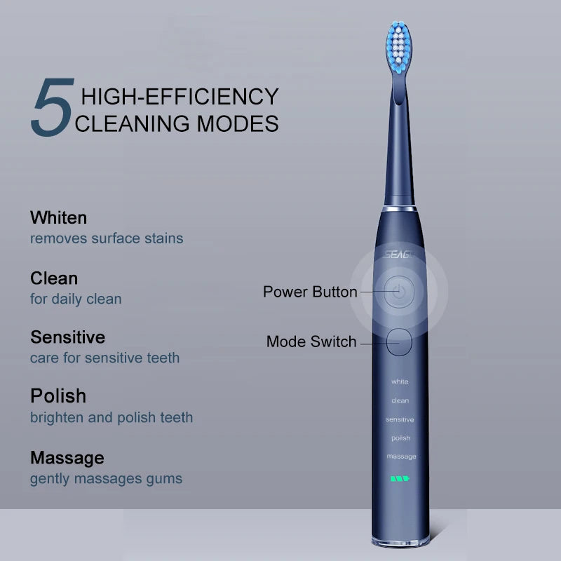 SEAGO Electric Toothbrush + 4 Replacement Heads